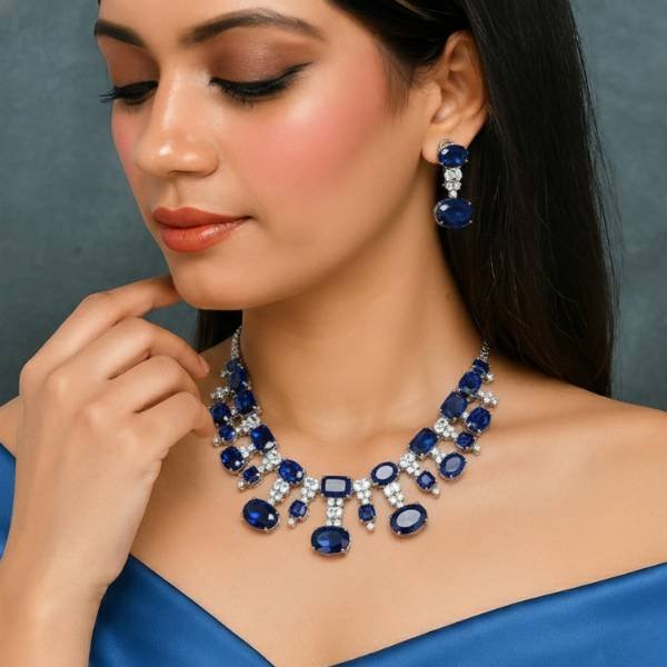 Green Cz Stone Necklace Set